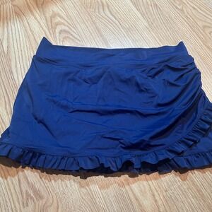 Lime Ricki Navy Blue Ruffle Trim Swim Skirt with Built-in Brief XL Womens